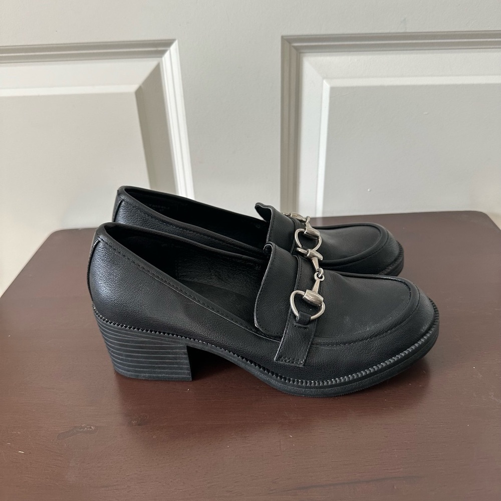 Bongo Buckle Loafers Vintage Black Faux Leather Chunky Heel Women’s Size 5.5 - Picture 2 of 9